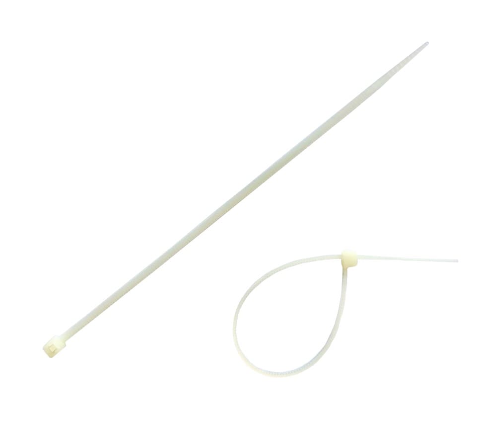 Abraçadeiras standard em nylon brancas para aplicações elétricas ou domésticas – pack 100 unidades.