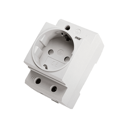 Tomada schuko modular para fixação em calha DIN – ideal para instalação em quadros eléctricos modulares