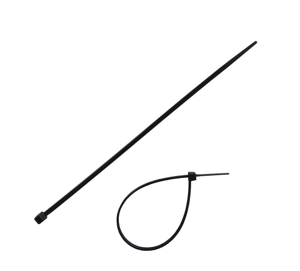 Abraçadeiras em nylon de serrilha pretas para fixação e organização de cabos – pack 100 unidades.
