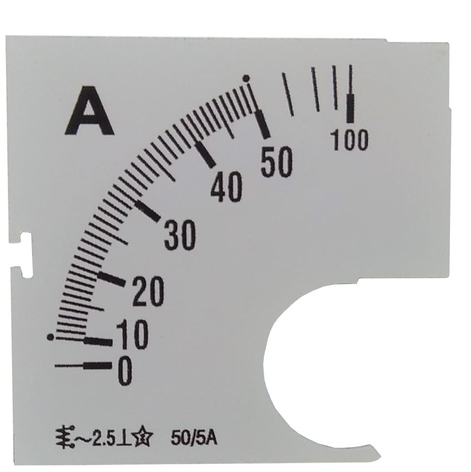 Escala para amperímetro analógico – leitura ajustada à corrente medida
