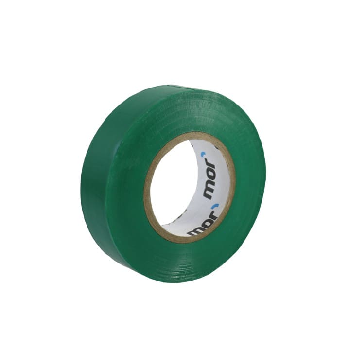 Fita isoladora em PVC de cor verde – resistente e fácil de aplicar em ambientes industriais.
