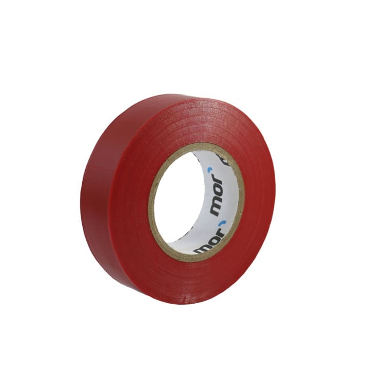 Fita isoladora em PVC de cor vermelha – ideal para identificação de fases e proteção de cablagem.
