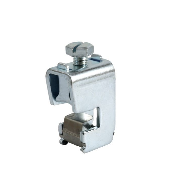 Borne tipo grampo para barras de 5 e 10 mm – instalação rápida sem ferramentas e ligação fiável de condutores.
